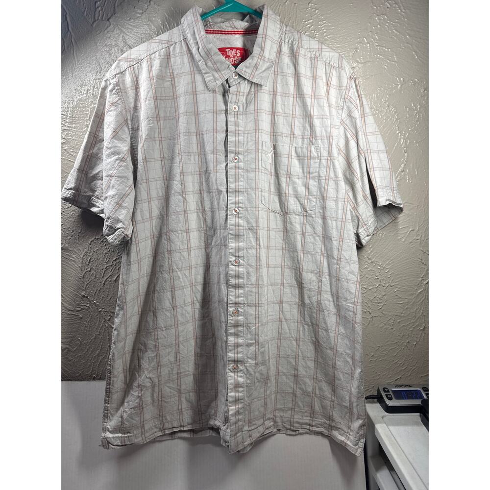 Toes on the Nose Button Up Gray Orange Check Plaid Short Sleeve Shirt Size XL‎